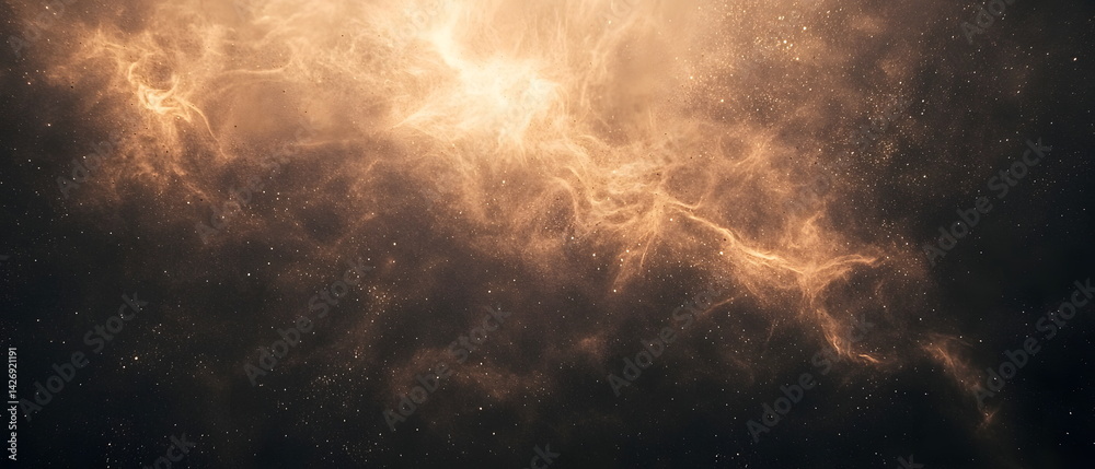 Naklejka premium Ethereal Cosmic Cloud with Glowing Highlights and Starry Background