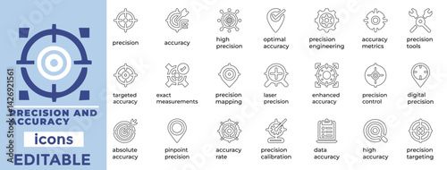 Precision and Accuracy vector set for technical, measurement, QA, and calibration visuals. Clean and editable