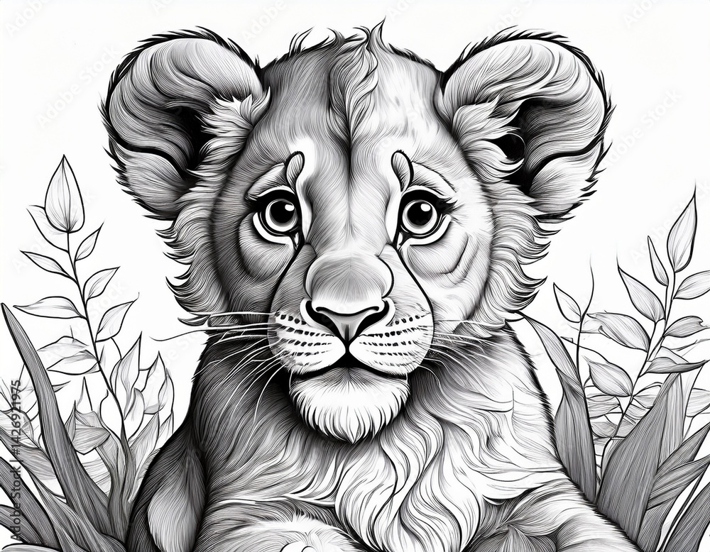 Obraz premium Ausmalbild Löwenbaby