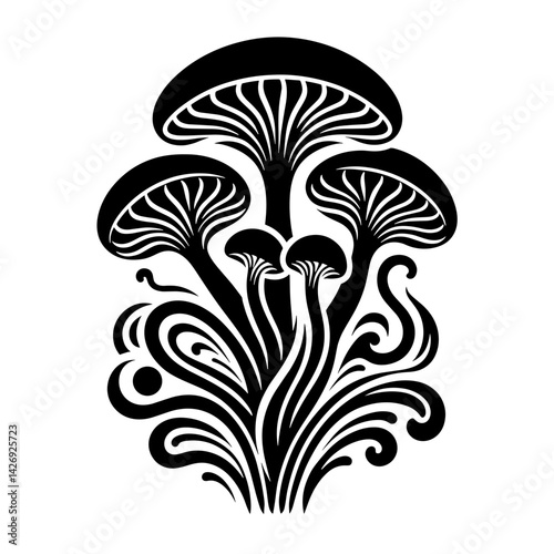 Black Mushroom Print for T-Shirt or Tattoo Design  