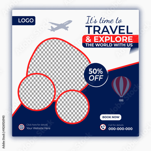 Travel and tour social media posts and web banner square design template