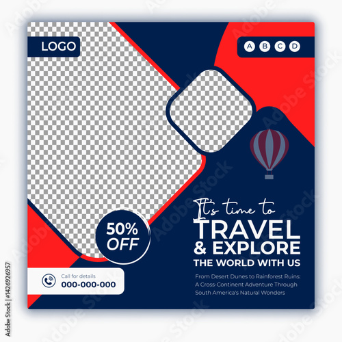 Travel and tour social media posts and web banner square design template