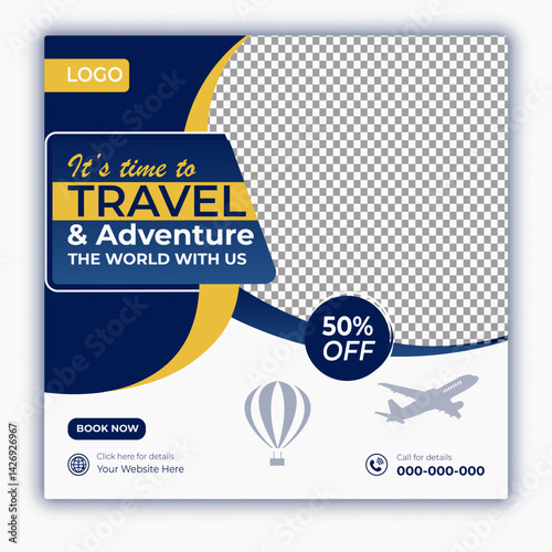 Travel and tour social media posts and web banner square design template