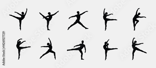 Twelve Silhouettes of Ballet Dancers in Various Poses