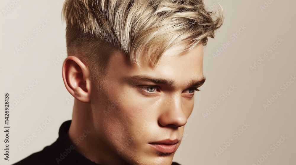 Blonde Highlights with a Sharp Line Design for man. Blonde Highlights with a Sharp Line Design for man.