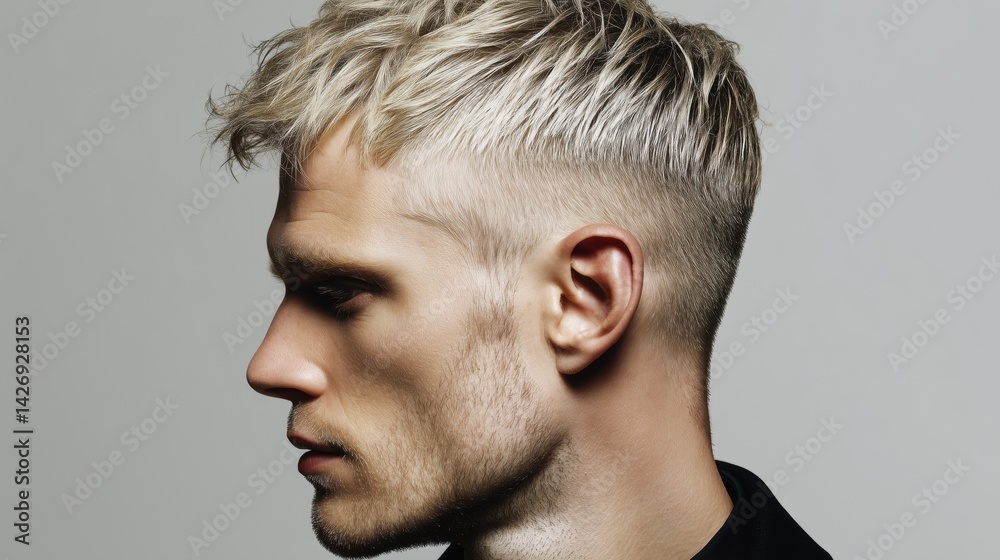Fototapeta premium Blonde Highlights with a Sharp Line Design for man.