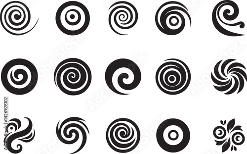 set of swirl and spiral decorative shape silhouette vector illustration