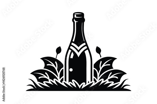 wine bottle and grapes vector