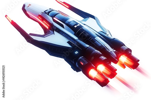 Futuristic spaceship in flight, showcasing advanced propulsion systems. photo