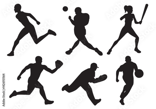 Basketball players silhouettes vector illustration shows sport figures in action jumping with a ball during a basketball game
