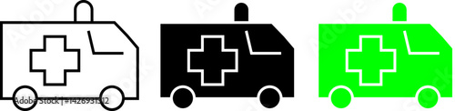 Ambulance Vehicle Icon with Medical Cross for Emergency Services – Transparent Background.