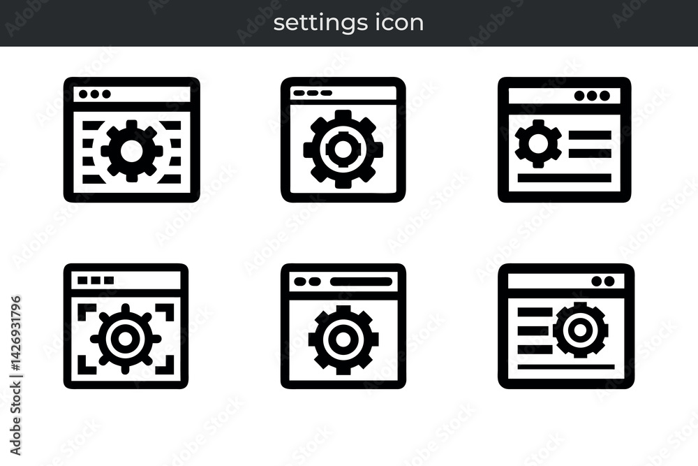 Collection of settings icon showing gear inside website window configuration