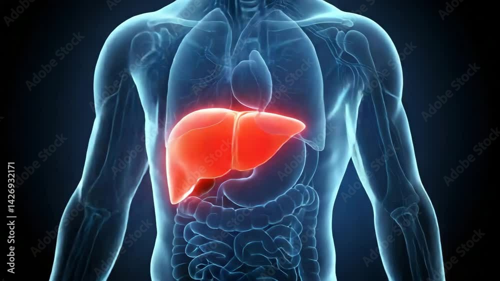 Human liver anatomy medical illustration