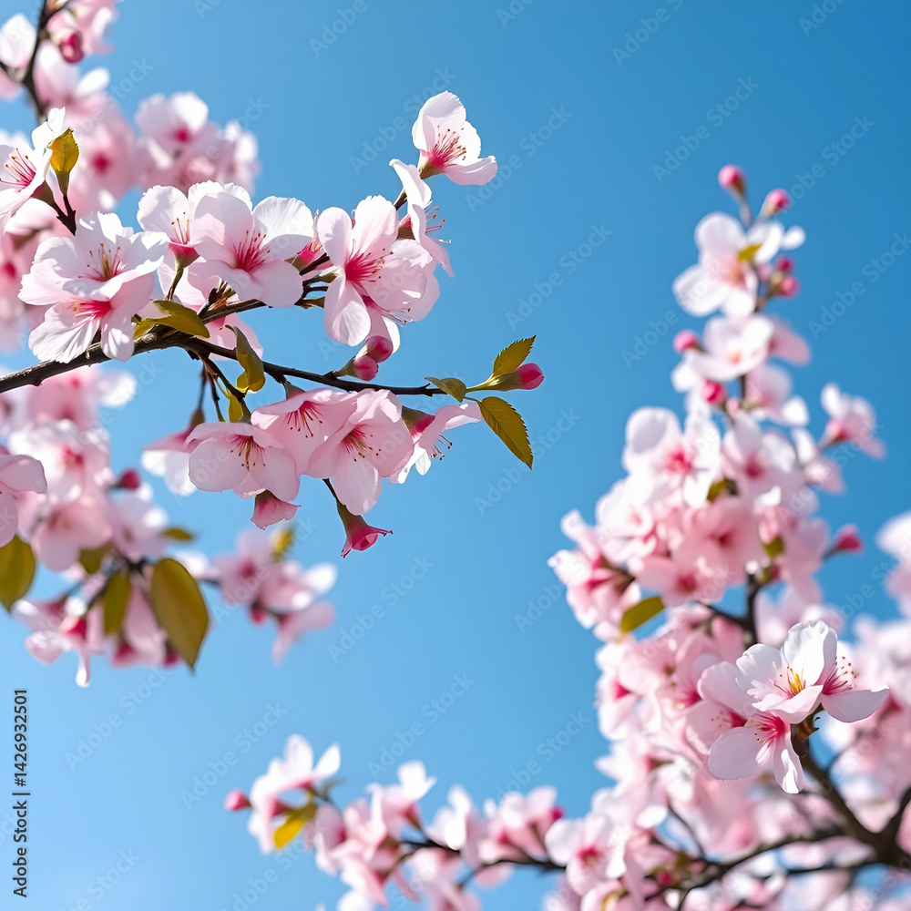 Cherry Blossoms in Bloom Against Blue Cherry Blossoms in Bloom Against Blue