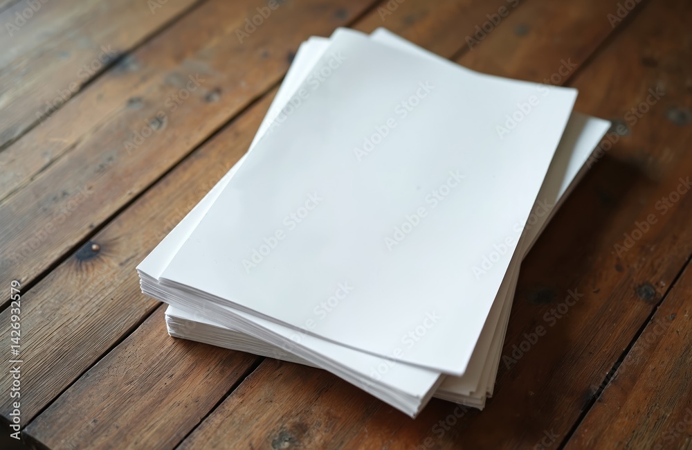 Stack blank white magazines on rustic wooden table. Paper publications on brown wood surface. Empty book covers for design or advertising. Print template business, corporate identity. Stack blank white magazines on rustic wooden table. Paper publications on brown wood surface. Empty book covers for design or advertising. Print template business, corporate identity.