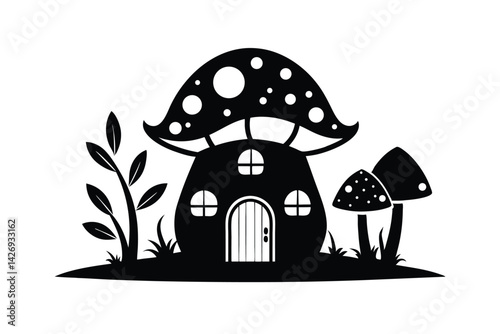illustration of a house with mushrooms
