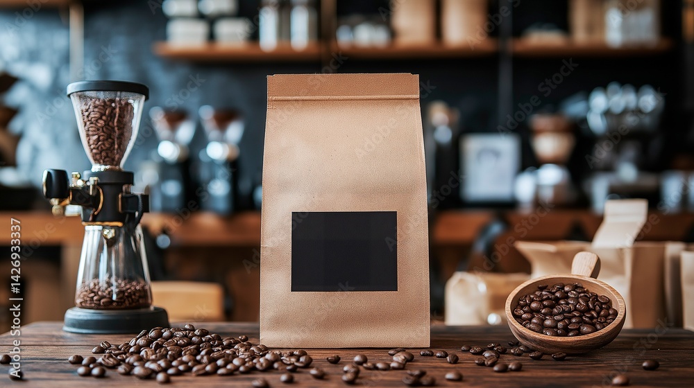 coffee beans on the wooden box.
