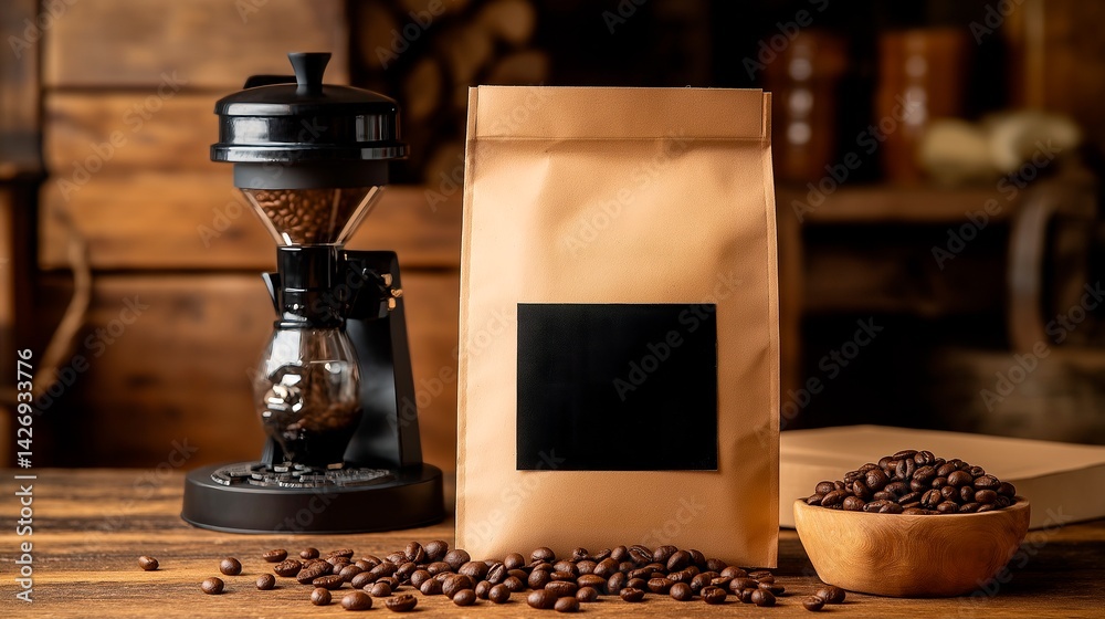 coffee beans on the wooden box.