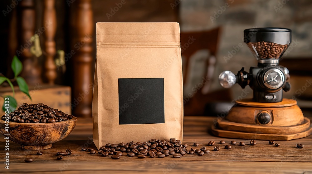 coffee beans on the wooden box.