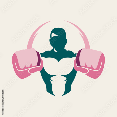 Strong man with pink boxing gloves abstract illustration vector design