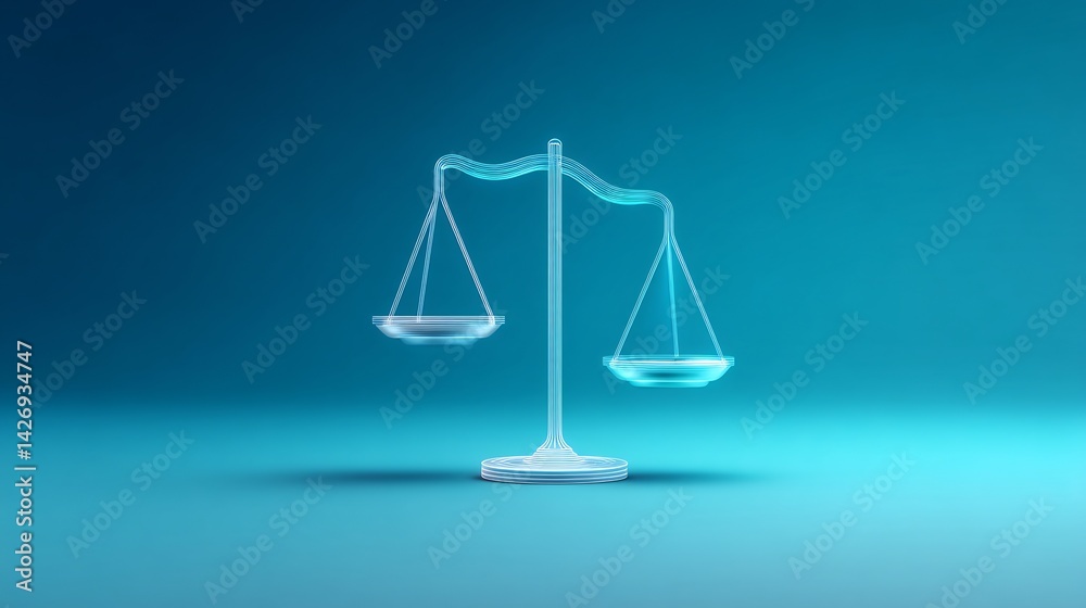 Futuristic scales of justice on a blue gradient background for fair judgement Futuristic scales of justice on a blue gradient background for fair judgement