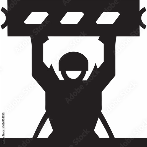Coal miner lifting heavy load minimalist black and white silhouette vector illustration
