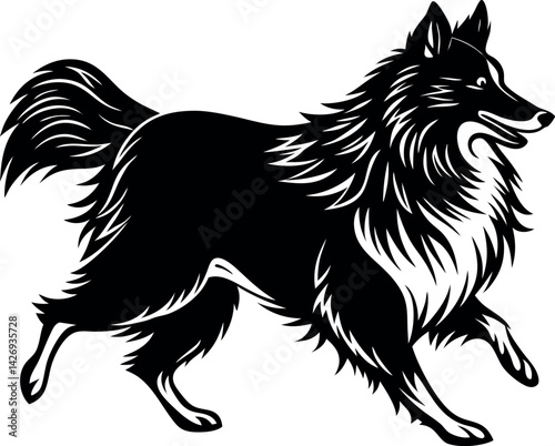 Running Shetland Sheepdog Vector Silhouette