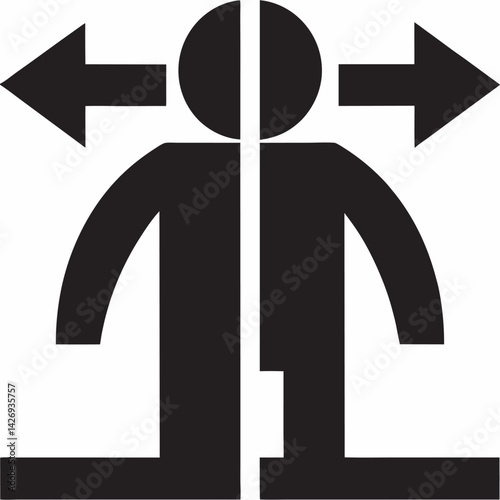 Decision making concept person with arrows pointing left and right black and white