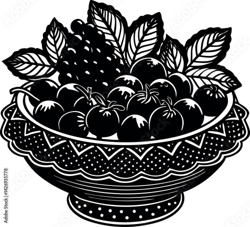 Rustic Bowl of Fruit with Floral Napkin and Lace