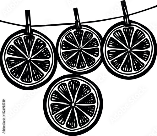 Rustic Orange Slices Drying on a Twine String