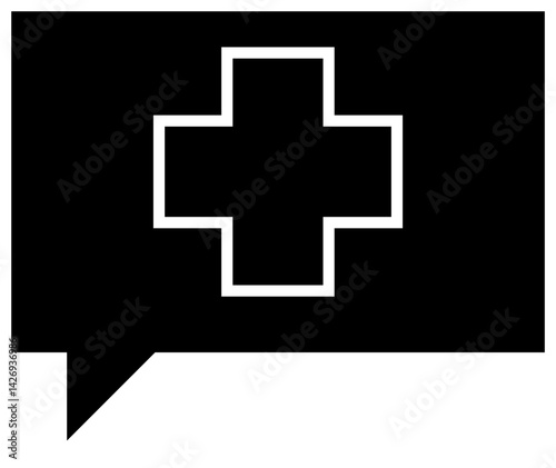 Chat Bubble with Medical Cross Icon for Health Consultation or Support – Transparent Background.
