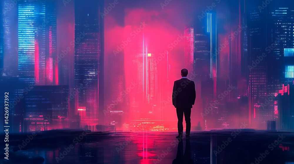 businessman in city with a laptop