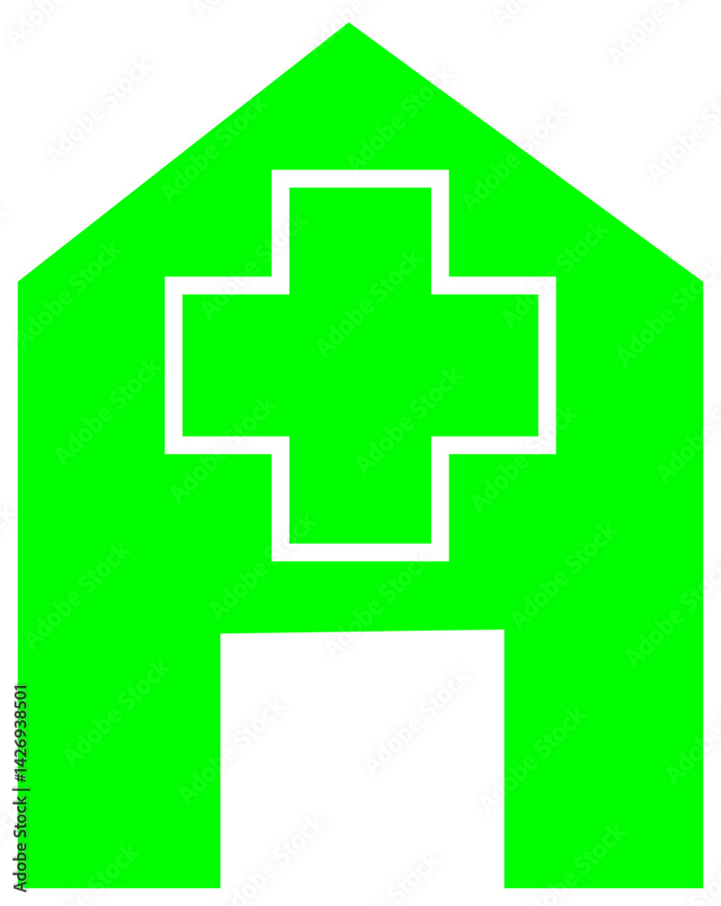 Fototapeta premium Hospital Building Icon with Medical Cross for Healthcare Facility – Transparent Background.