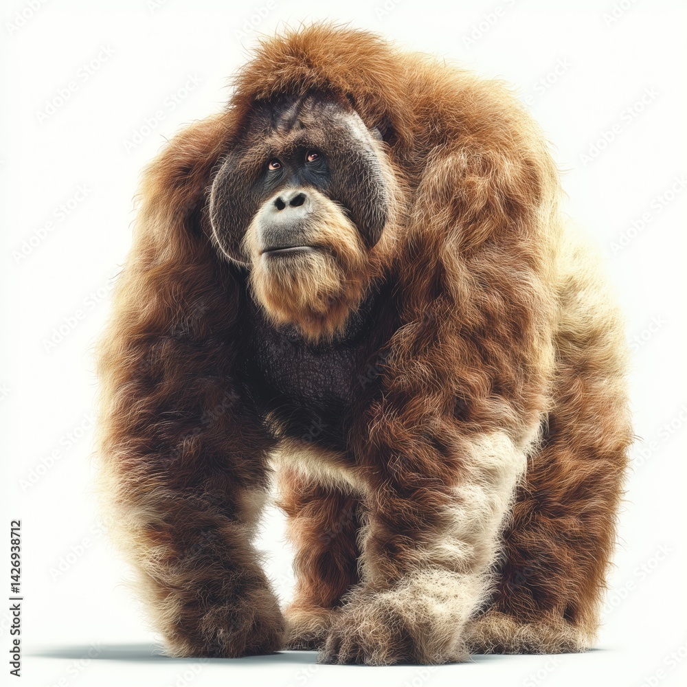 Obraz premium Furry orangutan standing confidently with a thoughtful expression.