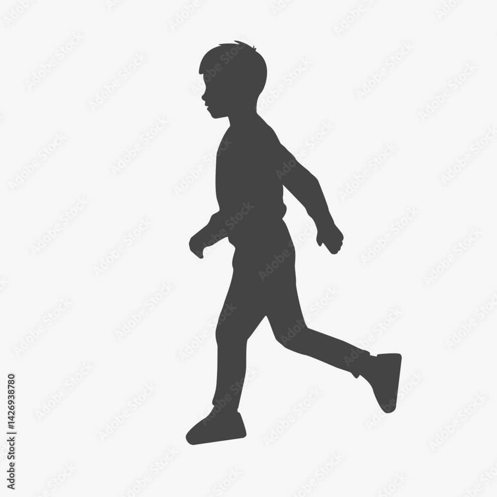 Running boy silhouette.Vector illustration on white Running boy silhouette.Vector illustration on white