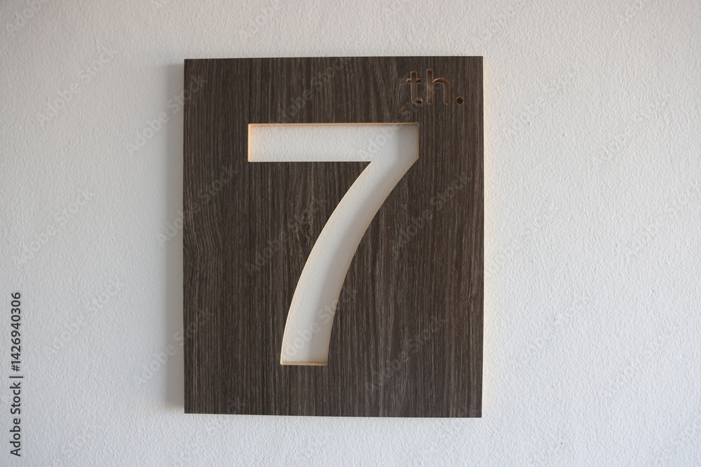 Sign indicating the hotel floor with number 7 ,Elevator Cab Floor Indicator Sign indicating the hotel floor with number 7 ,Elevator Cab Floor Indicator
