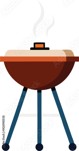 Illustration of a Backyard Grill with Smoke Rising for Barbecue Cooking