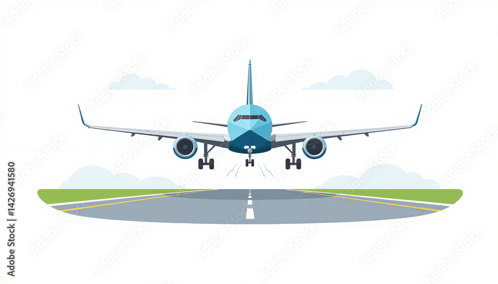 Fototapeta premium Airplane landing on a runway against a clear sky 