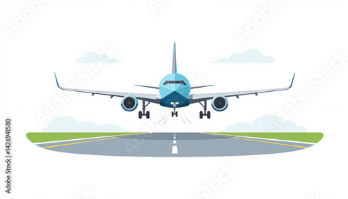 Airplane landing on a runway against a clear sky  