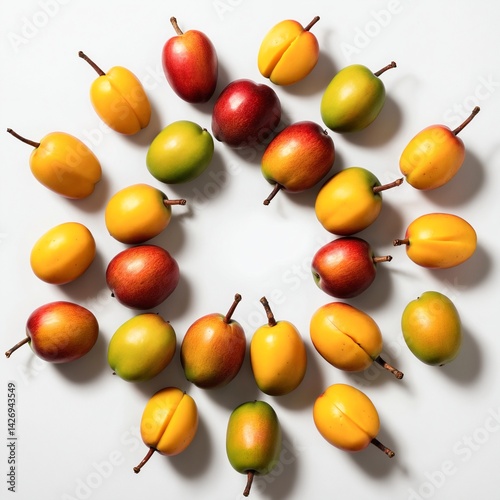 Obraz na płótnie Fresh ripe mango fruits on white background. Top view w salonie