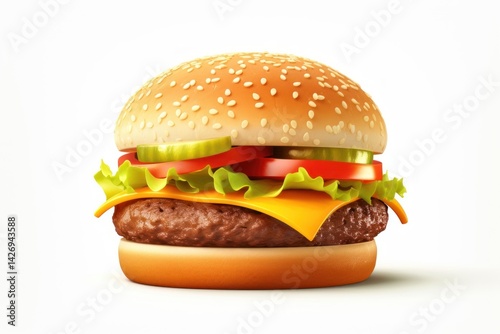 Cheese burger food white background.