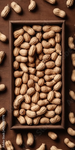 Obraz na płótnie Peanuts on wooden dark table. Top view flat lay w salonie