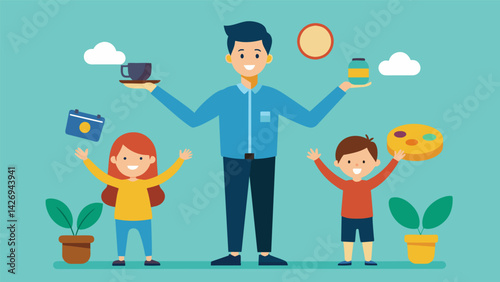 A single parent juggling work child care and personal hardships but still finding time to help others in need.. Vector illustration