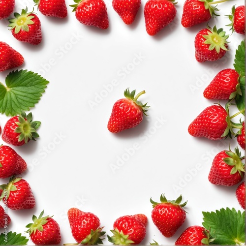 Obraz na płótnie Fresh strawberry fruits on white. Top view, flat lay w salonie