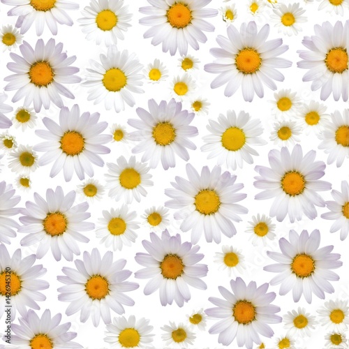Obraz na płótnie Chamomile flowers collection on white. Set of colorful Chamomile or Daisy flowers background, top view. Floral pattern. w salonie