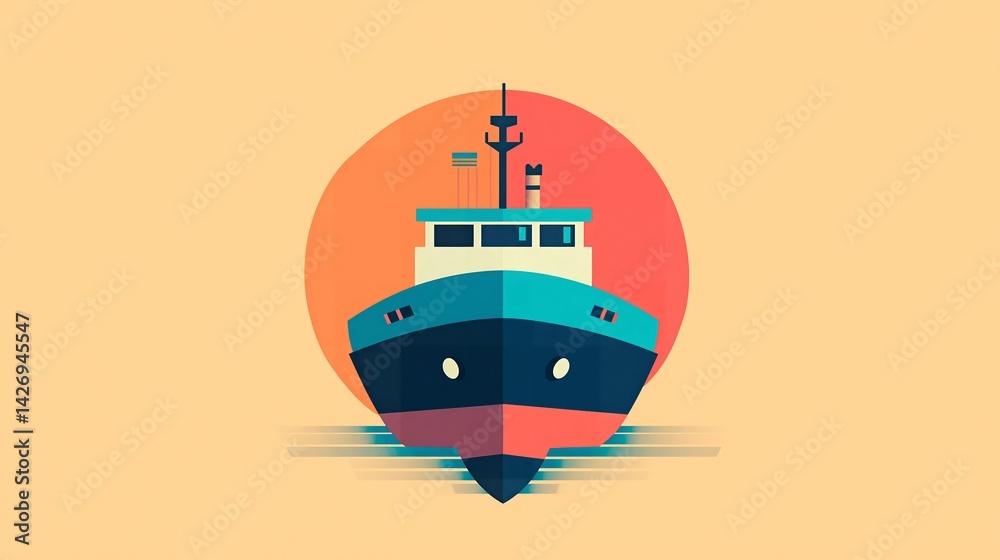 ship with red and pink lines.