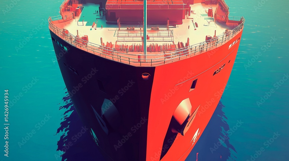 ship with red and pink lines.