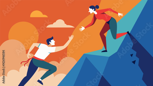 Its a battle of strength and agility as the climber reaches for the next hold their fingers fighting to hold on.. Vector illustration