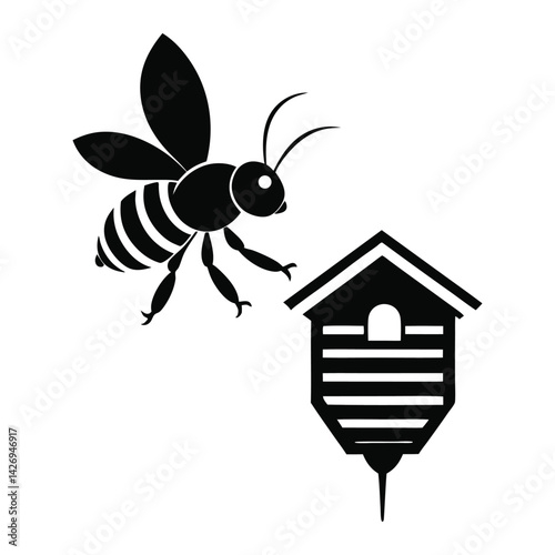 Minimalist Bee and Hive Artwork