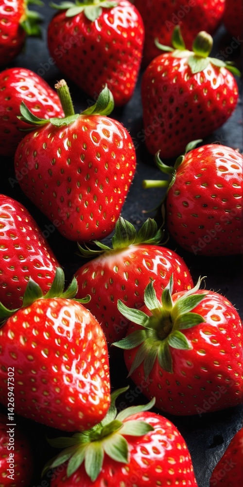 Fresh strawberry fruits food background. Top view, flat lay
